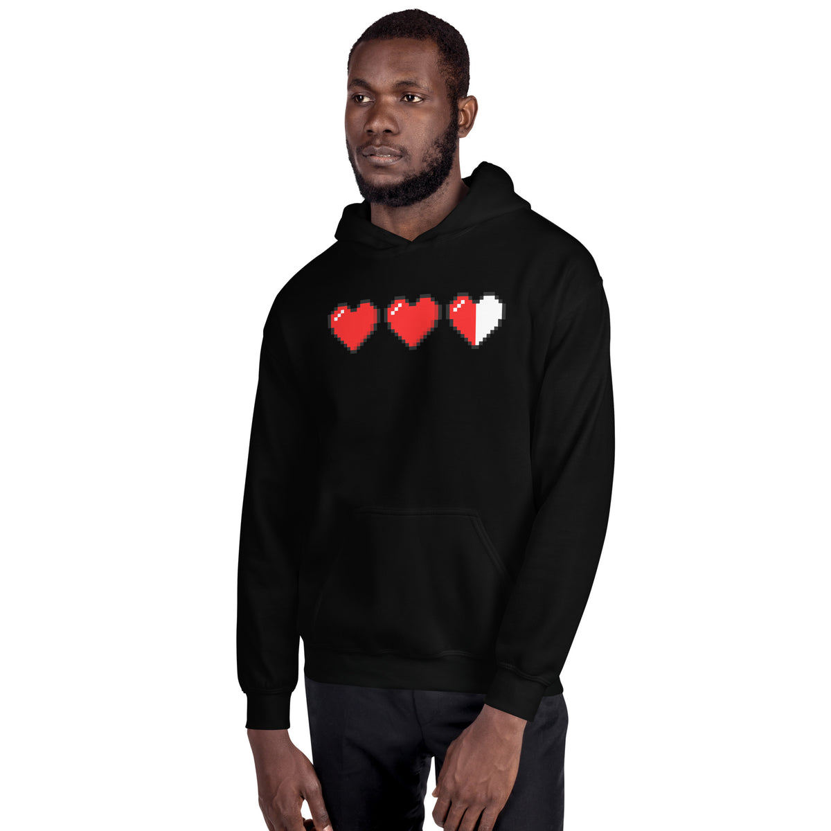 3 Heart Meter design on unisex hoodie, front view