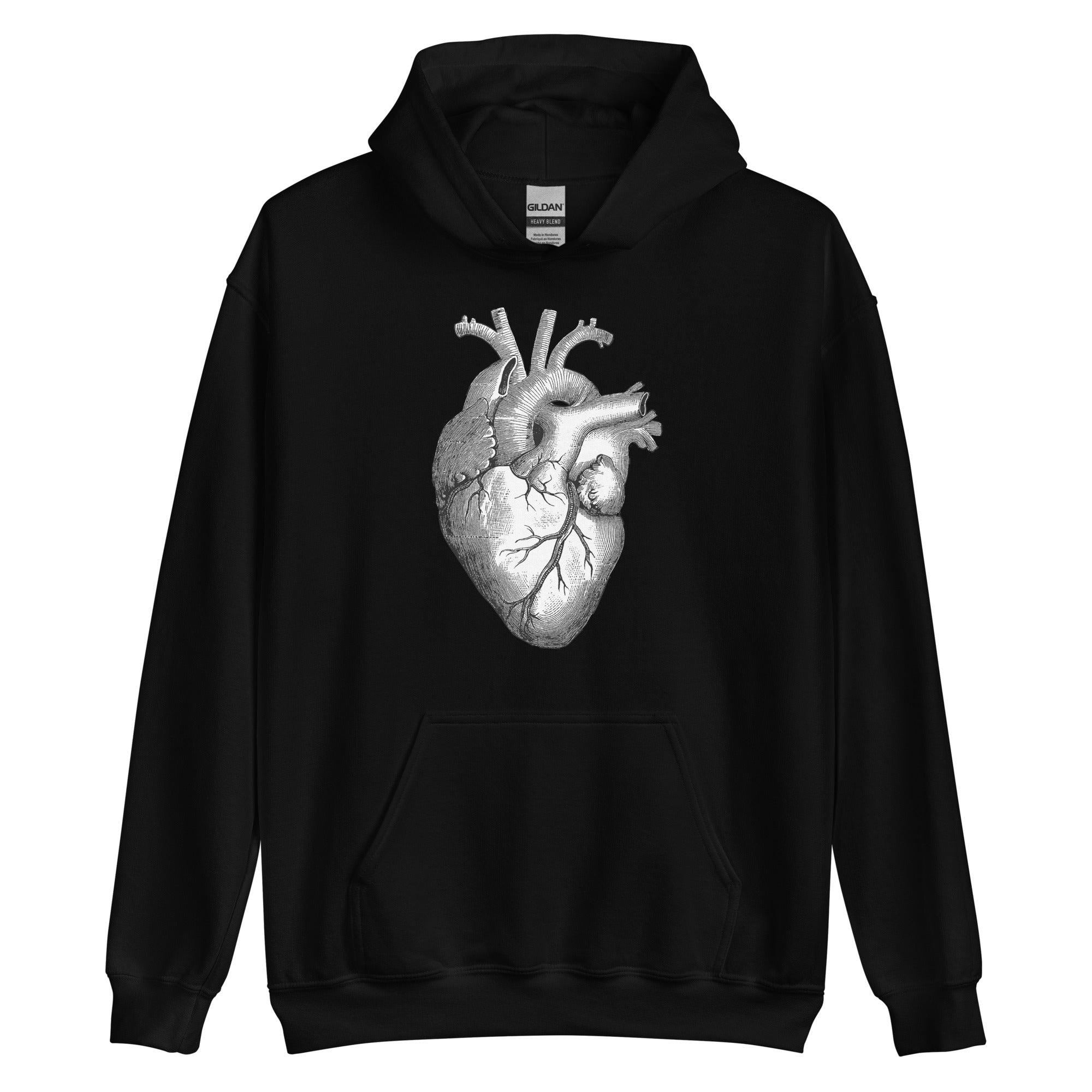 Anatomical Human Heart Medical Art Unisex Hoodie Sweatshirt Black and White - Edge of Life Designs
