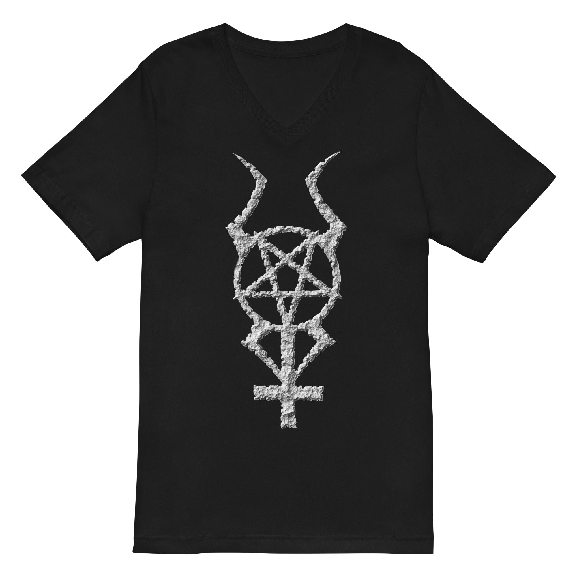 Ancient Stone Horned Pentacross Pentagram Cross Women’s Short Sleeve V-Neck T-Shirt - Edge of Life Designs