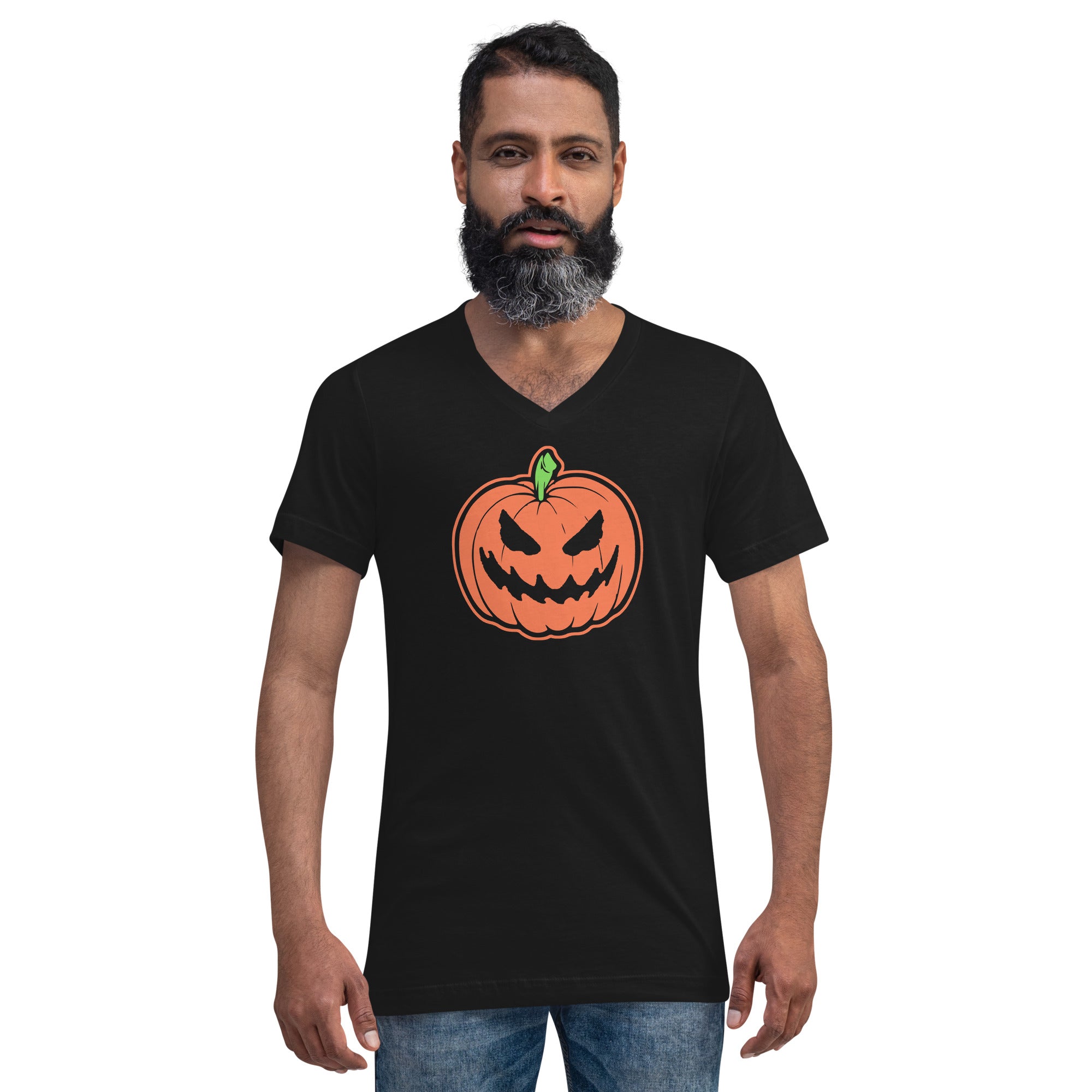 Jack O Lantern Scary Halloween Pumpkin Short Sleeve V-Neck T-Shirt