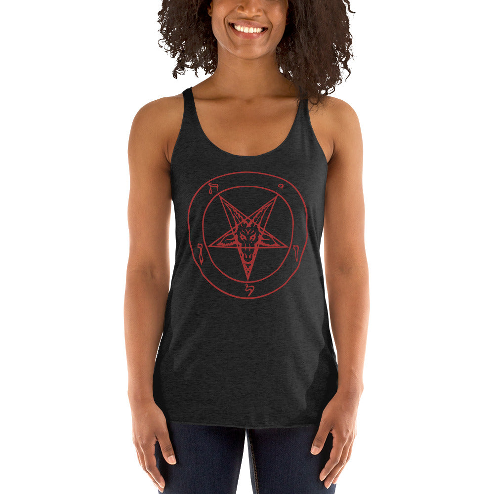 Sigil of Baphomet graphic on women's racerback tank, front view