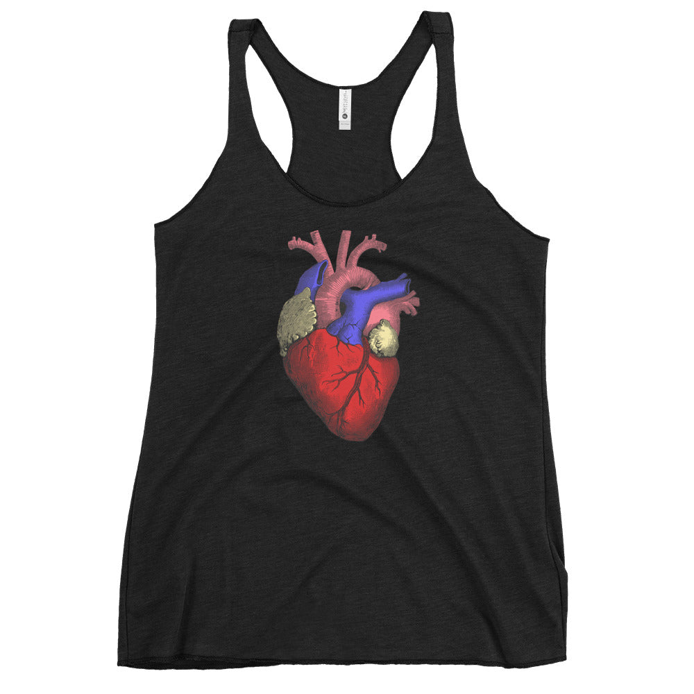 Anatomical Human Heart Medical Art Women's Racerback Tank Top Shirt Full Color - Edge of Life Designs