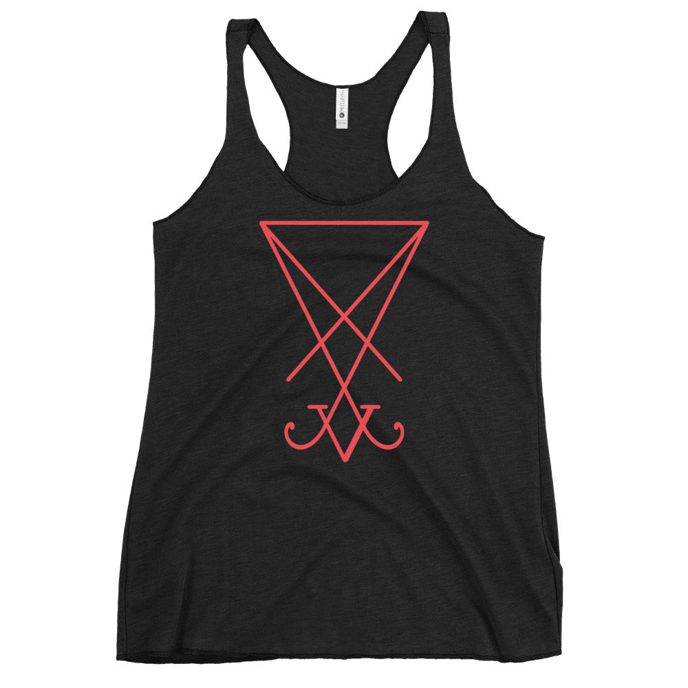 Sigil of Lucifer graphic on women's racerback tank, front view