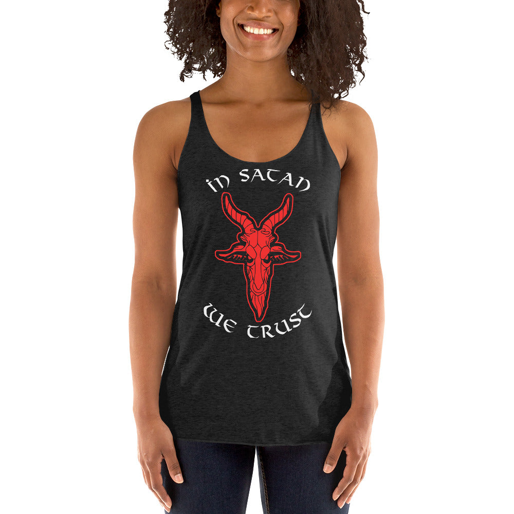 In Satan We Trust 666 Goat Head Occult Women's Racerback Tank Top Shirt
