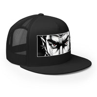 Black/ White/ Black trucker hat featuring Anime Eyes Samurai Snapback embroidered artwork, product image 5