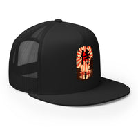 Black/ White/ Black trucker hat featuring Samurai Rising Sun Snapback embroidered artwork, product image 5