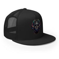 Black/ White/ Black trucker hat featuring Mechanical Scarab embroidered artwork, product image 5