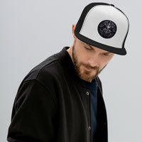 Black trucker hat featuring All Seeing Eye embroidered artwork, product image 2