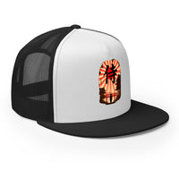 White trucker hat featuring Samurai Rising Sun Snapback embroidered artwork, product image 7