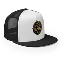 White trucker hat featuring Ouroboros Snake embroidered artwork, product image 7