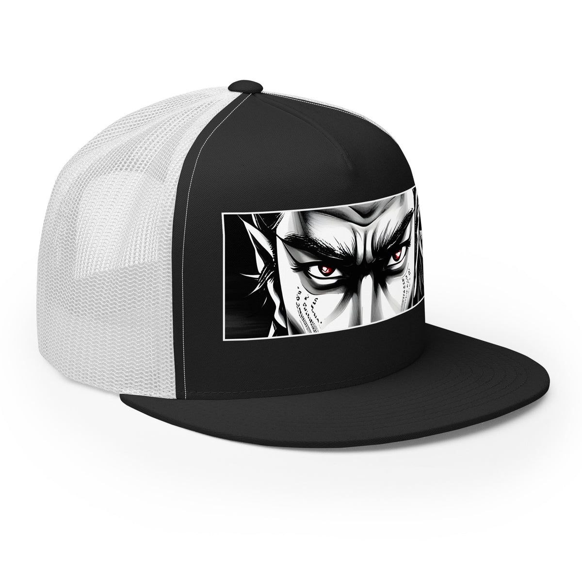 Silver/ Black trucker hat featuring Anime Eyes Samurai Snapback embroidered artwork, product image 4