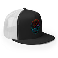 Silver/ Black trucker hat featuring Yin Yang Dragon Snapback embroidered artwork, product image 4