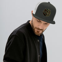Charcoal/ White trucker hat featuring Ouroboros Snake embroidered artwork, product image 3