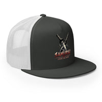 Royal/ White/ Royal trucker hat featuring Katana Splash Samurai Sword Snapback embroidered artwork, product image 6