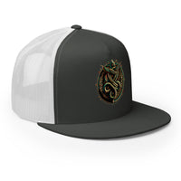 Black/ White trucker hat featuring Ouroboros Snake embroidered artwork, product image 1