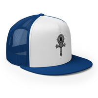 trucker hat featuring Occult Ankh Gothic embroidered artwork, product image 8
