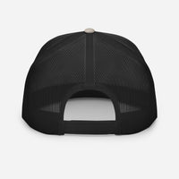 Charcoal/ White trucker hat featuring Samurai Rising Sun Snapback embroidered artwork, product image 3