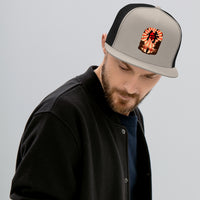 Black trucker hat featuring Samurai Rising Sun Snapback embroidered artwork, product image 2