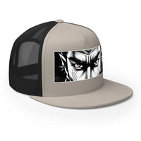 White trucker hat featuring Anime Eyes Samurai Snapback embroidered artwork, product image 7