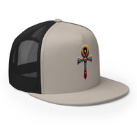 Royal/ White/ Royal trucker hat featuring Ankh Symbol embroidered artwork, product image 6
