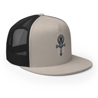 Royal/ White/ Royal trucker hat featuring Occult Ankh Gothic embroidered artwork, product image 6