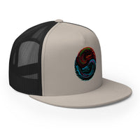 White trucker hat featuring Yin Yang Dragon Snapback embroidered artwork, product image 7