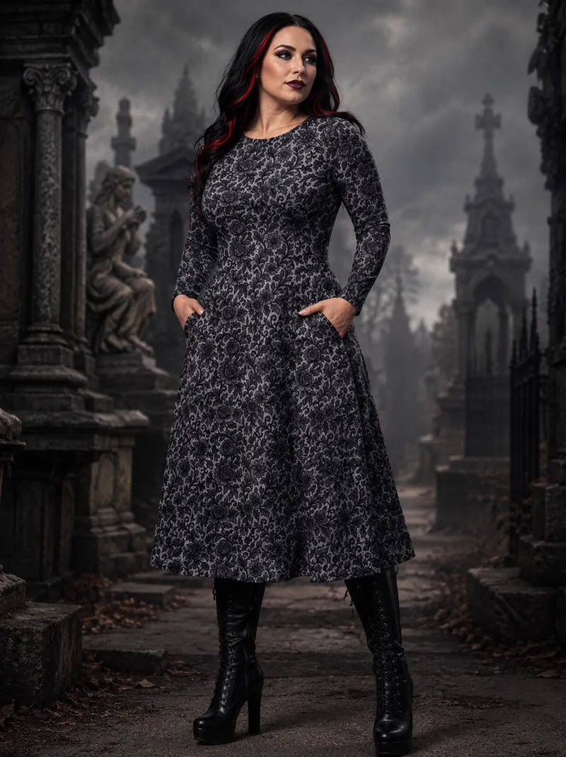 Black Rose Lace Midi Dress