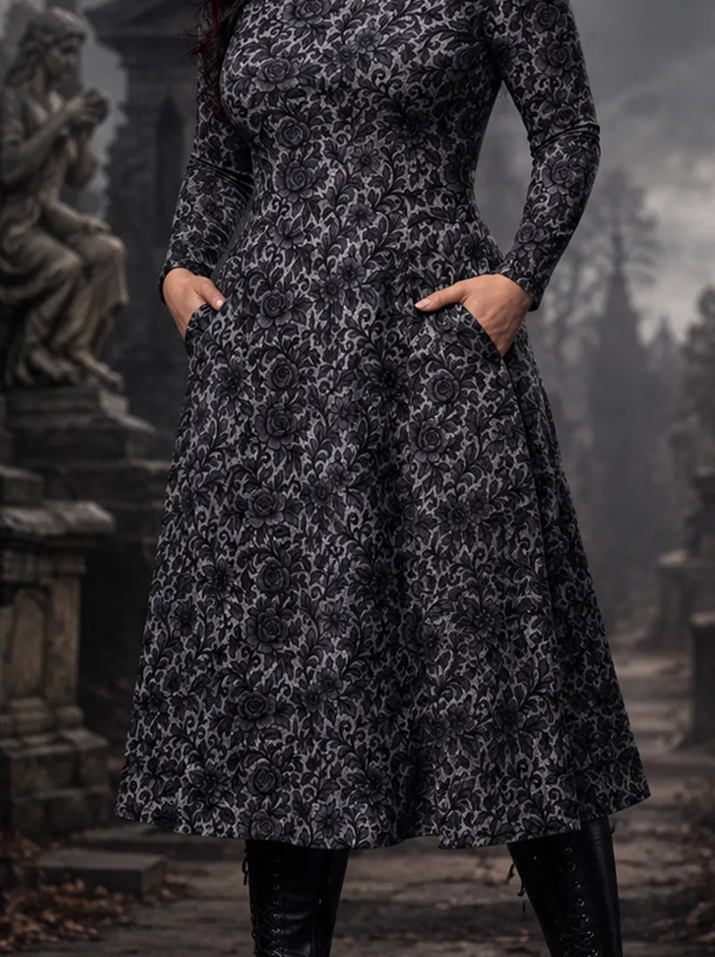 Black Rose Lace Midi Dress