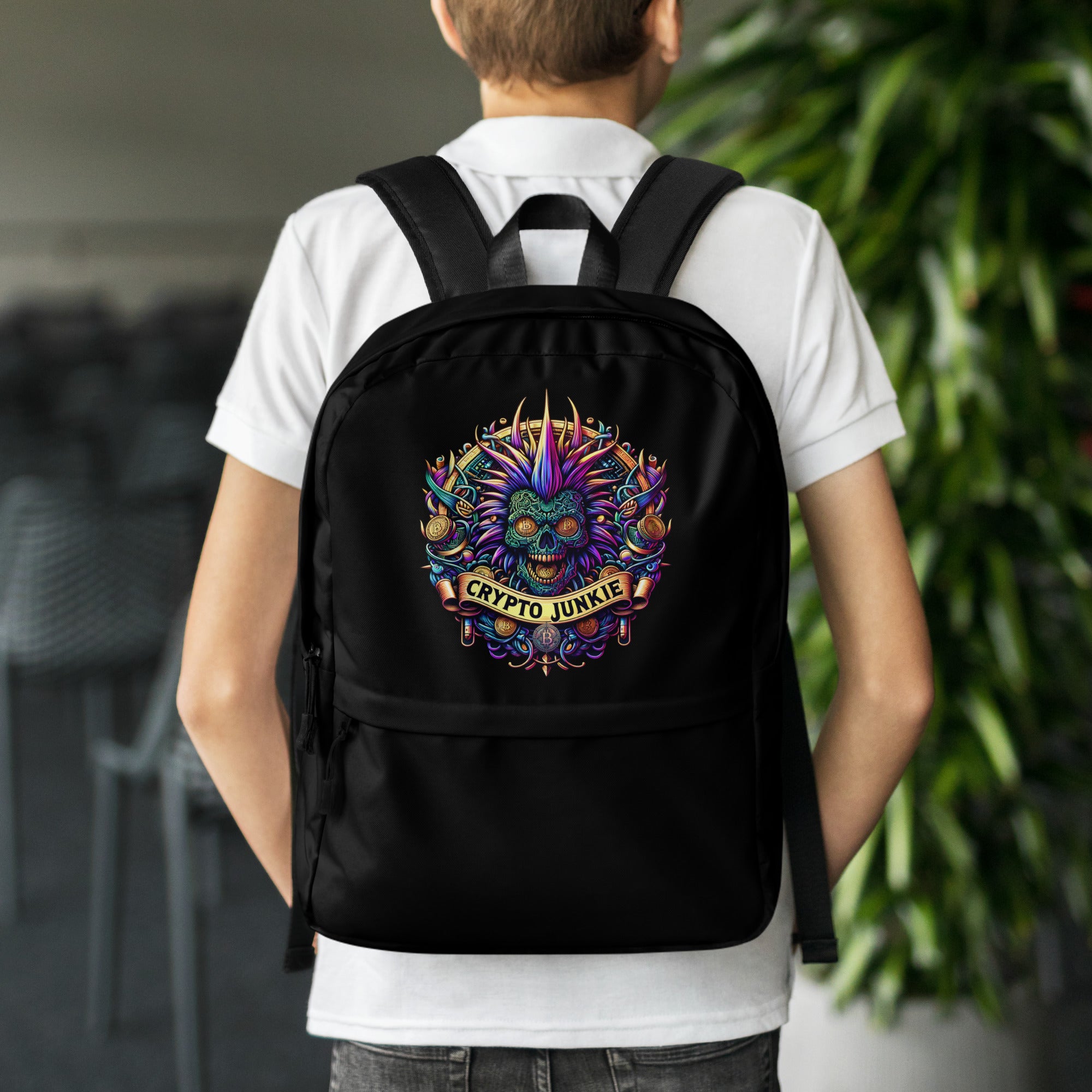 Bitcoin Punk Rock Skull Crypto Junkie Digital Asset Backpack Bag