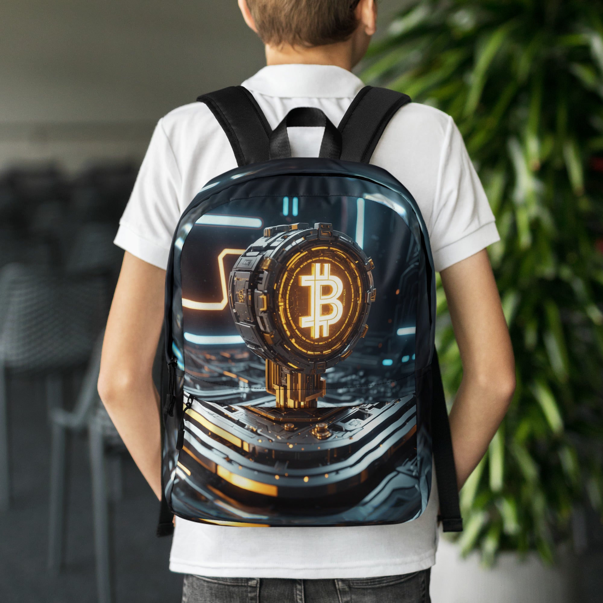 Futuristic Bitcoin Microchip BTC Symbol Backpack Bag