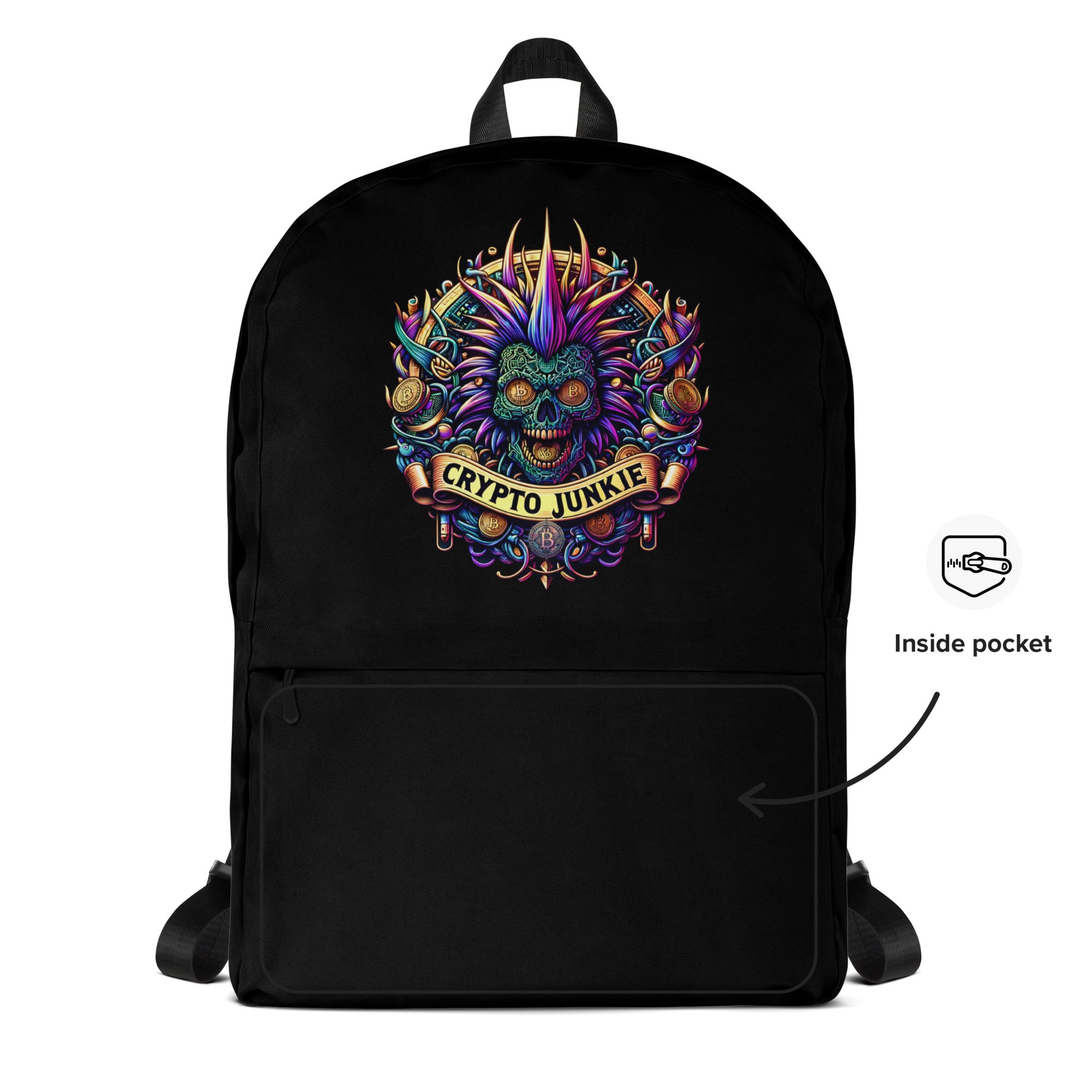 Bitcoin Punk Rock Skull Crypto Junkie Digital Asset Backpack Bag