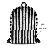 Distressed Vertical Stripes artwork on unisex backpack, front view