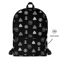 Viking Runes & Norse Symbols artwork on unisex backpack, front view