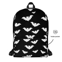 Flying Vampire Bats artwork on unisex backpack, front view