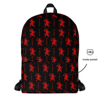 Black Krampus artwork on unisex backpack, front view