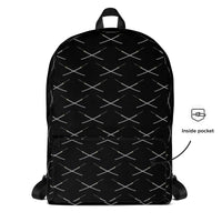Crossed Katana artwork on unisex backpack, front view