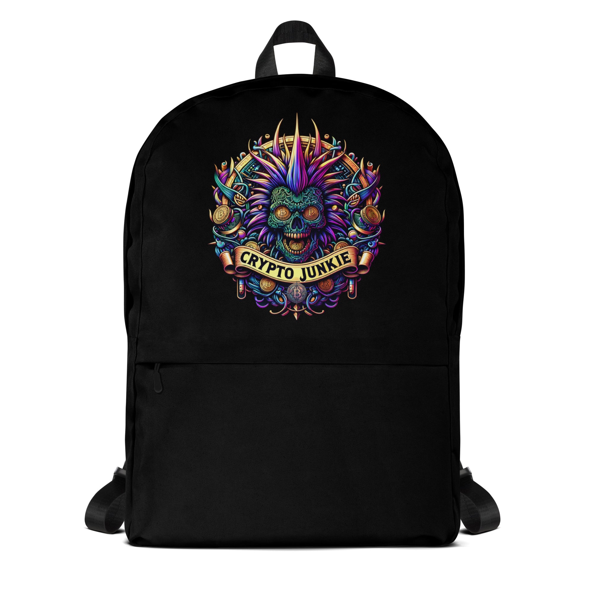 Bitcoin Punk Rock Skull Crypto Junkie Digital Asset Backpack Bag