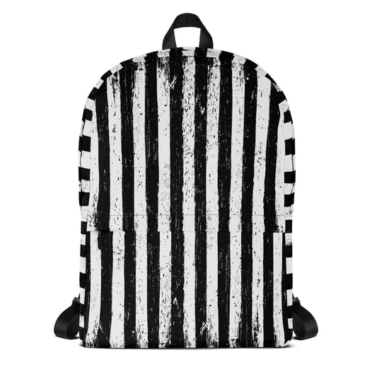 Distressed Vertical Stripes artwork on unisex backpack, front view
