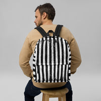Distressed Vertical Stripes artwork on unisex backpack, front view
