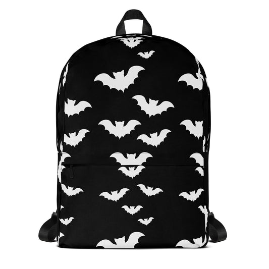 Flying Vampire Bats artwork on unisex backpack, front view