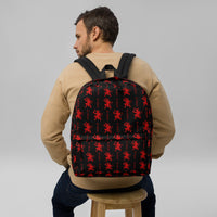 Black Krampus artwork on unisex backpack, front view