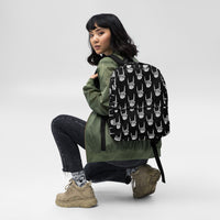 Devil Horns Bone Hand artwork on unisex backpack, front view