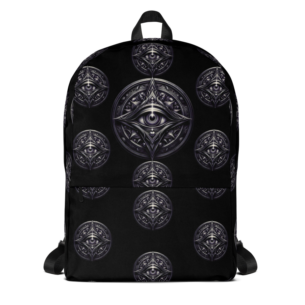 All-Seeing Eye artwork on unisex backpack, front view