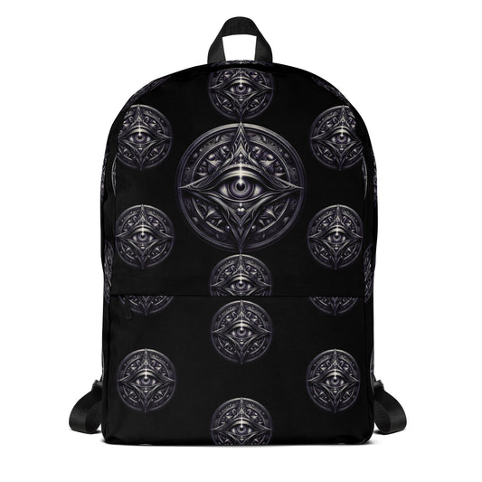 All-Seeing Eye artwork on unisex backpack, front view