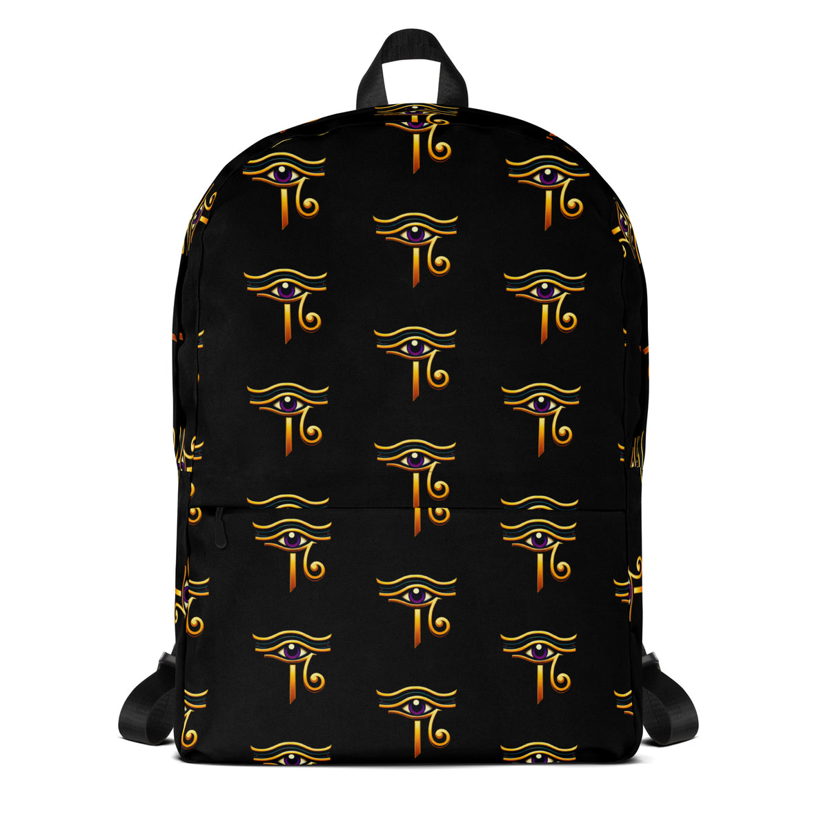 Eye of Ra artwork on unisex backpack, front view
