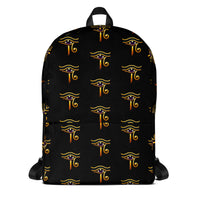 Eye of Ra artwork on unisex backpack, front view
