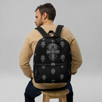 Egyptian Ankh artwork on unisex backpack, front view