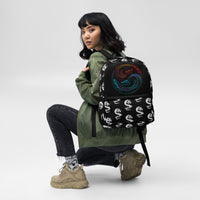 Yin Yang Dragons artwork on unisex backpack, front view