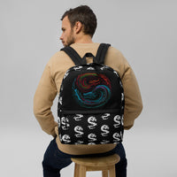 Yin Yang Dragons artwork on unisex backpack, front view
