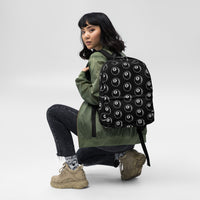 8 Ball Billiards artwork on unisex backpack, front view
